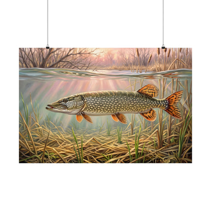 Flooded Marsh Northern Pike poster wall art, 36x24 size view