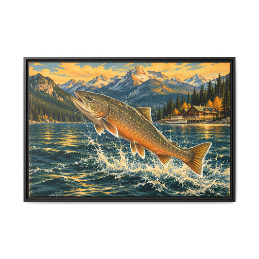 Northern Lake Lodge Bull Trout framed canvas, 36x24 size view