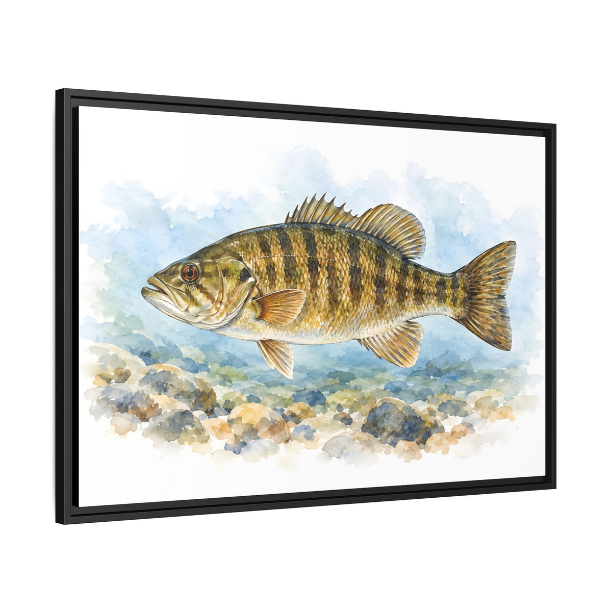 Watercolor Pebbles Smallmouth Framed Canvas wall art, view 4