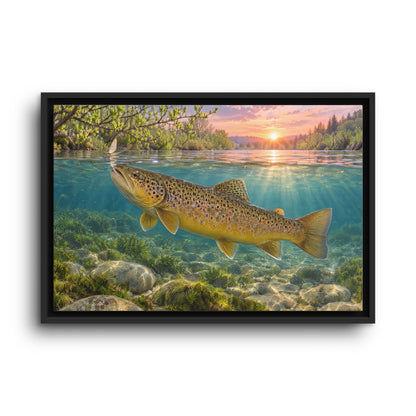 Sunrise River Brown Trout framed canvas wall art, view 3