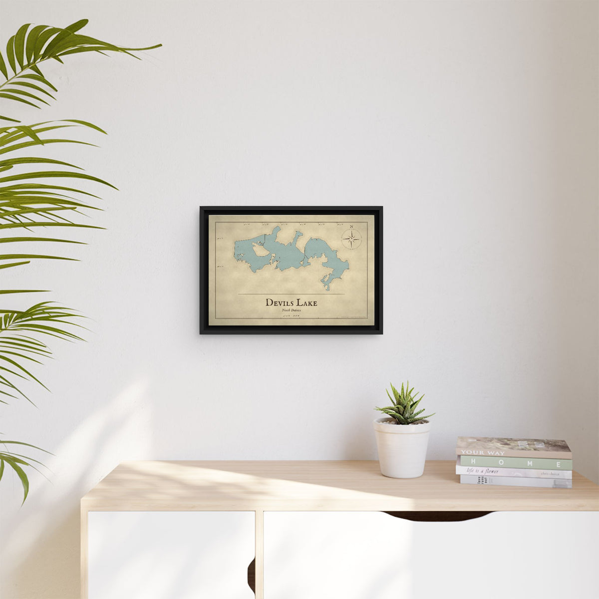 Devils Lake Vintage Map framed canvas wall art, view 5