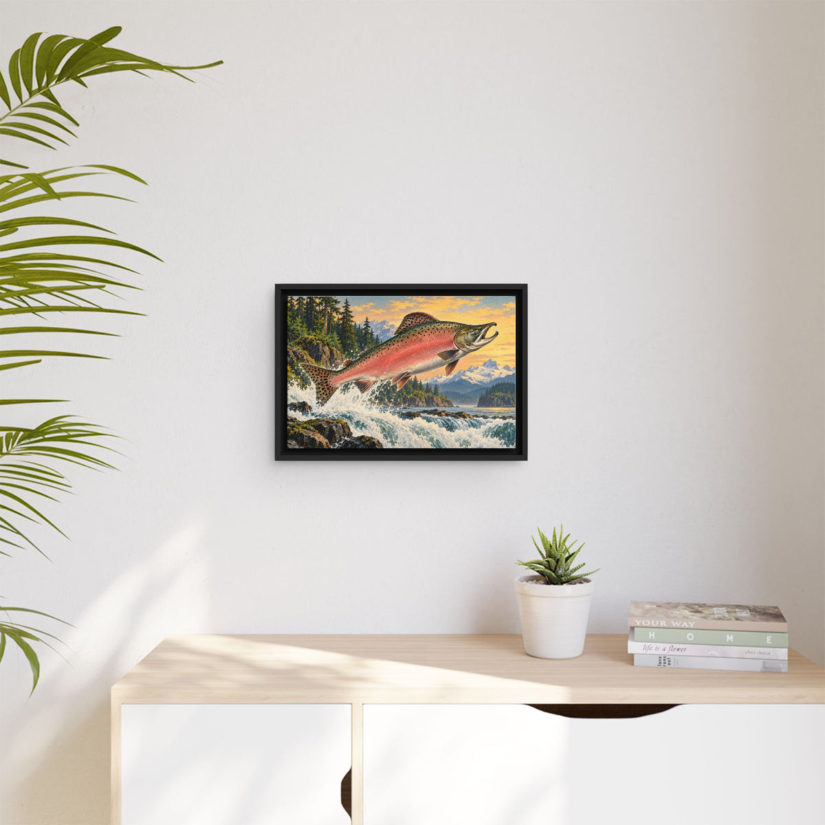 North Coast Leap Pink Salmon framed canvas wall art, view 5
