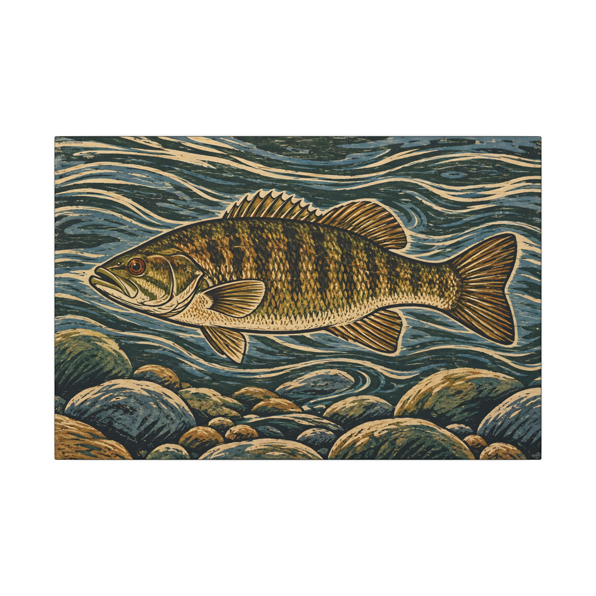 Woodcut River Smallmouth Canvas wall art, view 2
