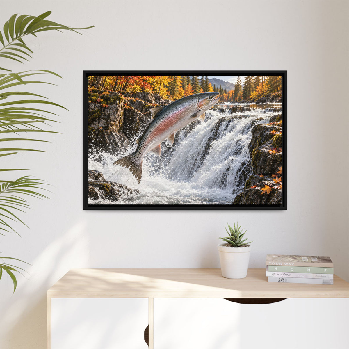 Autumn Falls Leap Salmon framed canvas wall art, view 5