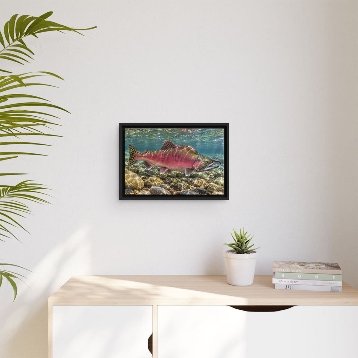 Humpback Run Pink Salmon framed canvas wall art, view 5
