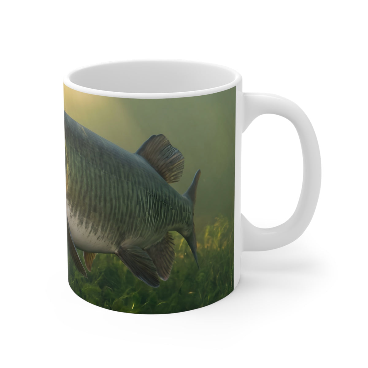 Golden Weed Line Muskie coffee mug, handle on the right