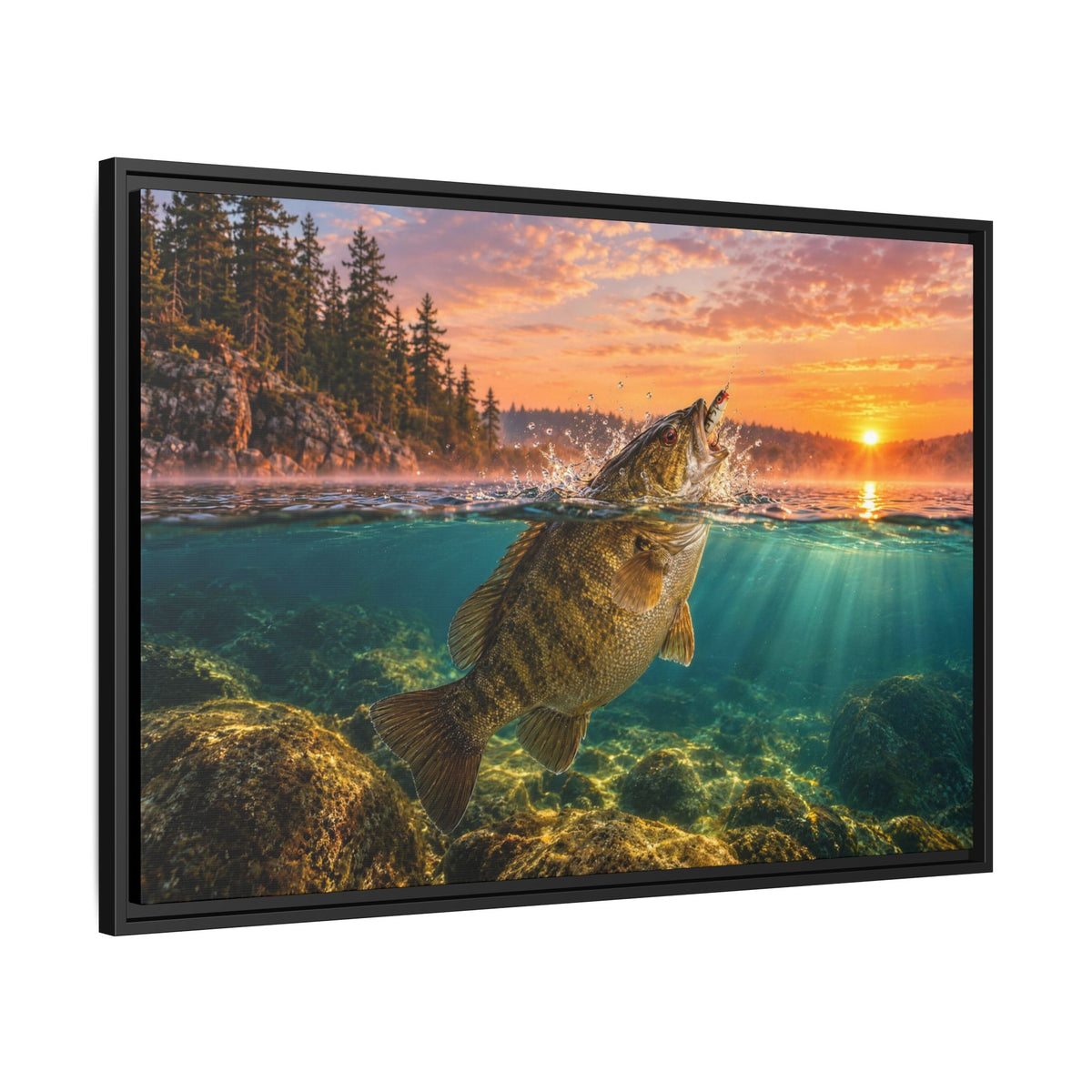 Topwater Dawn Smallmouth Framed Canvas, view 6