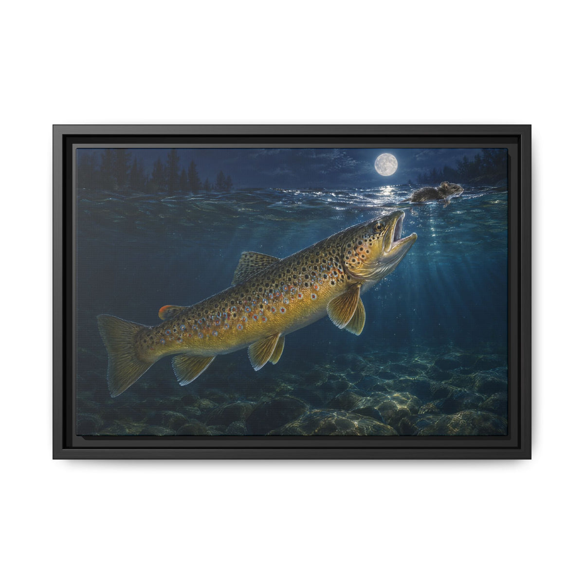 Midnight Mouse Brown Trout framed canvas, 24x16 size view