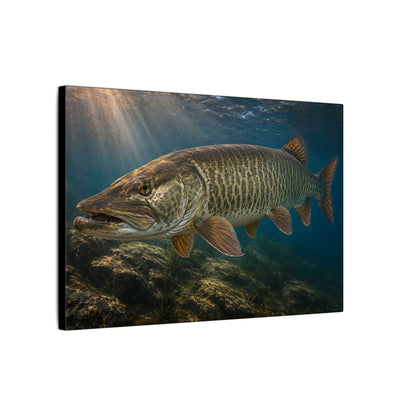 Toothy Close-Up Backlit Muskie canvas side angle