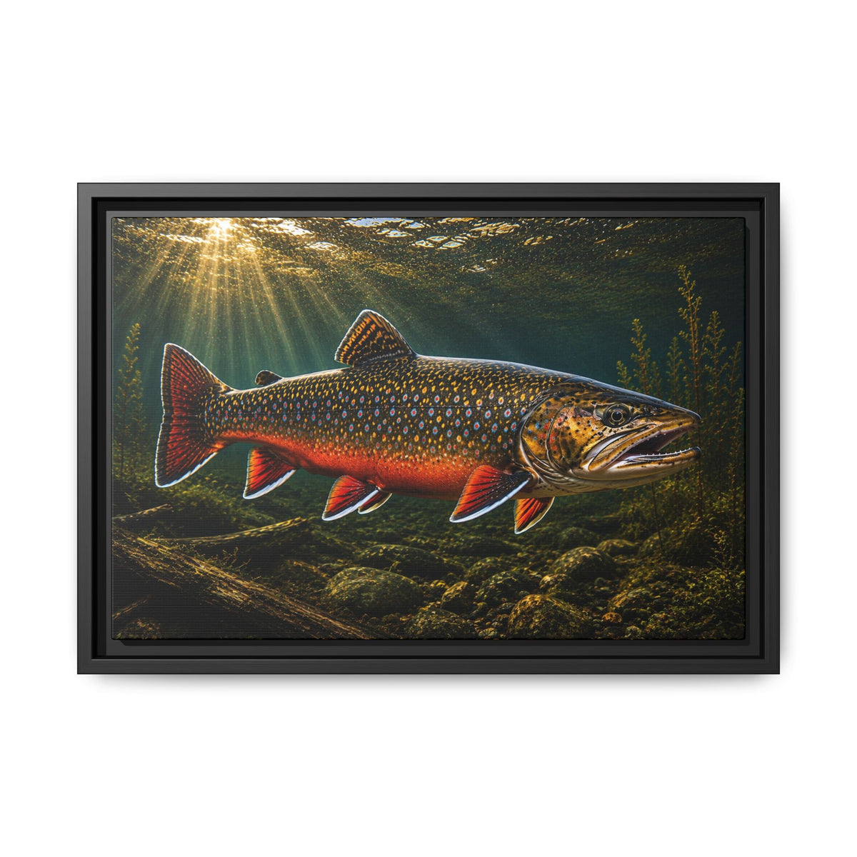 Swimming Upstream at Sundown Brook Trout framed canvas wall art, view 2