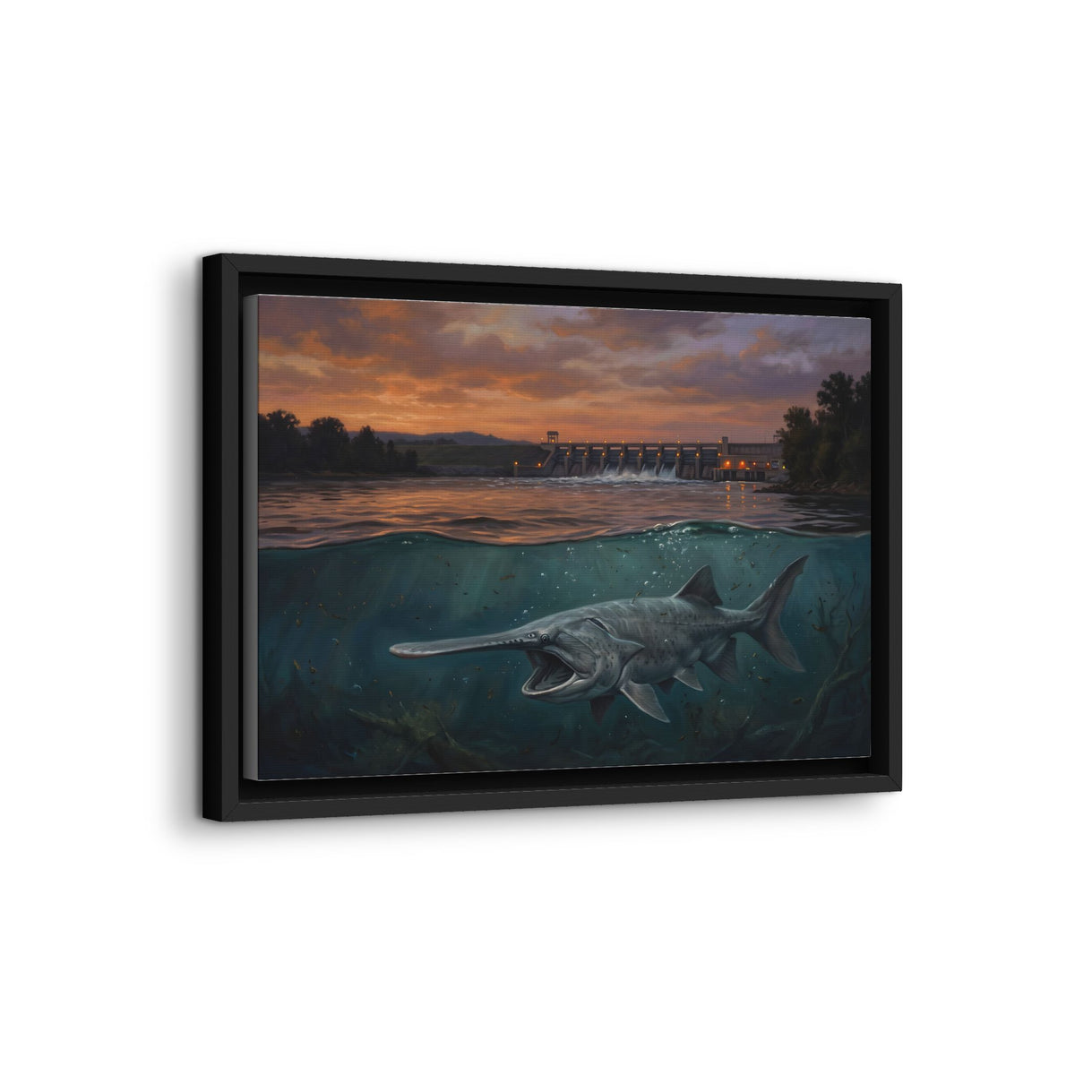 Paddlefish Spillway framed canvas wall art, view 4