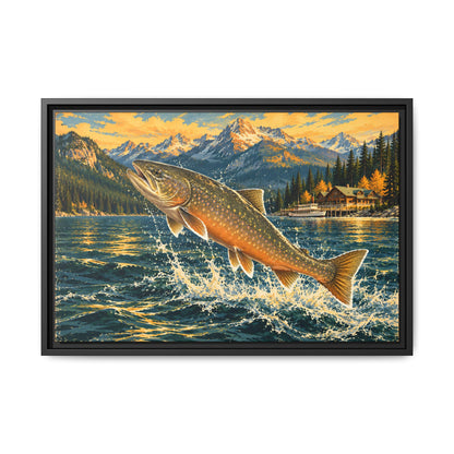 Northern Lake Lodge Bull Trout framed canvas, 24x16 size view