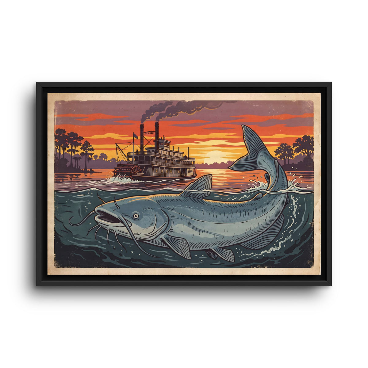 Blue Catfish Riverboat framed canvas wall art, view 2