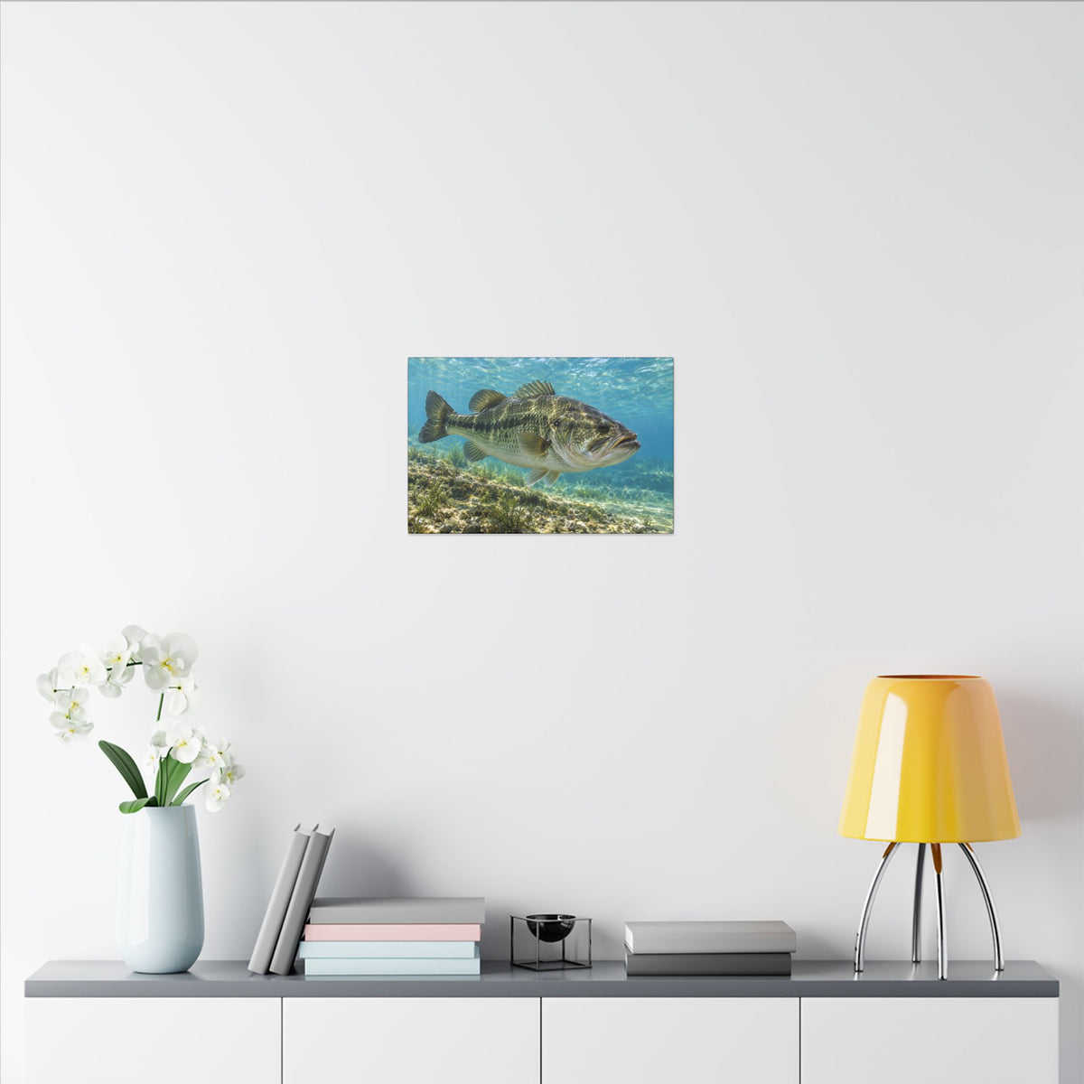 Aqua After the Wind Largemouth Bass canvas in a home office