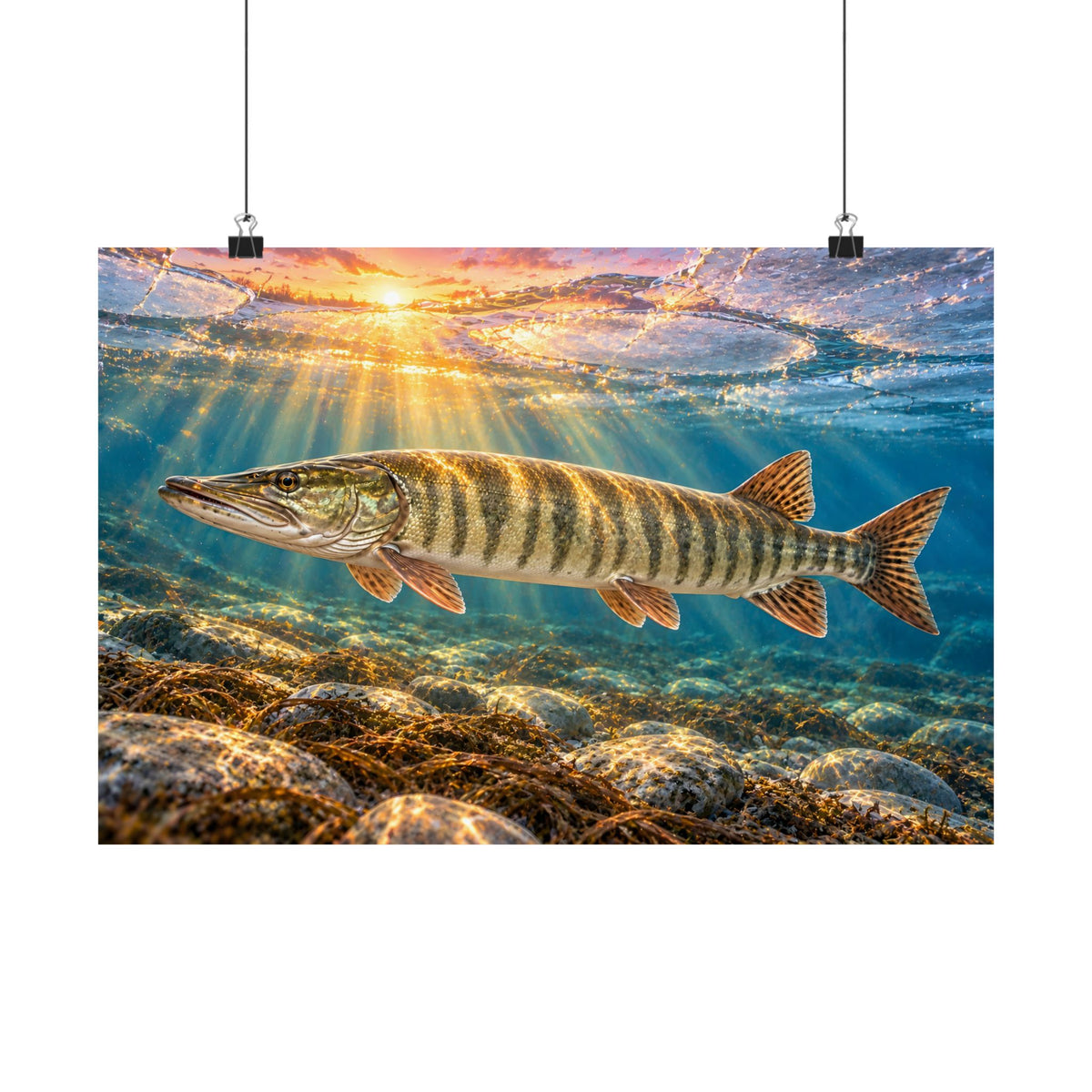 Ice-Out Sunrise Muskie poster wall art, view 2