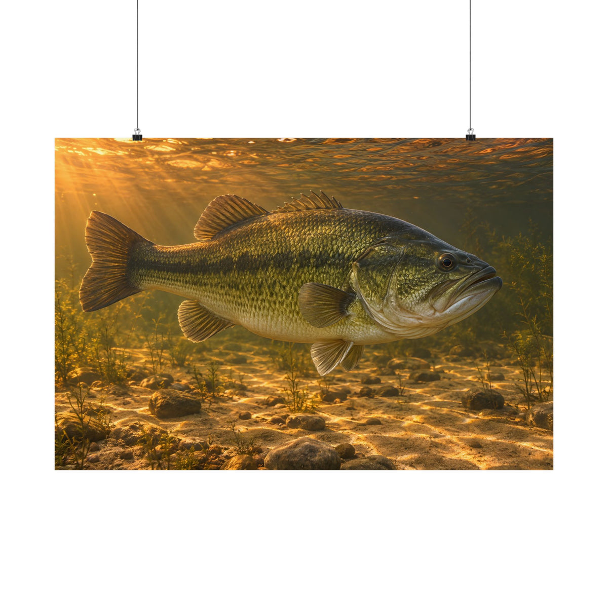 Copper Evening Flats Largemouth Bass poster wall art, 36x24 size view