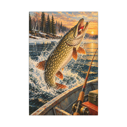Northern Pike Strike by the Boat canvas wall art
