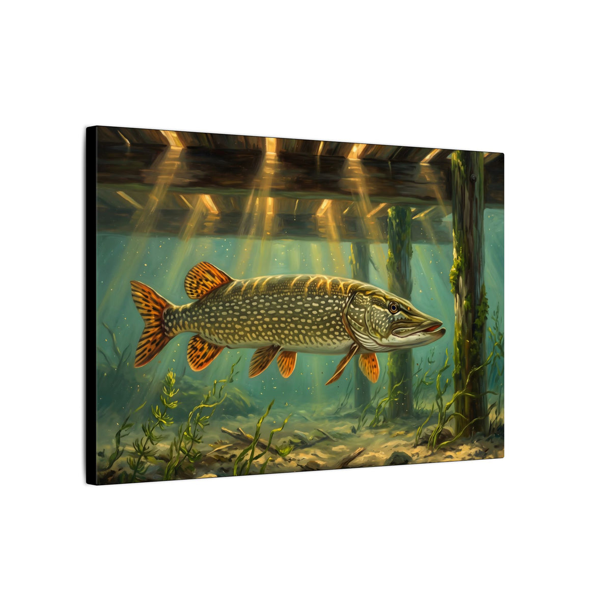 Under the Dock Northern Pike canvas, side angle