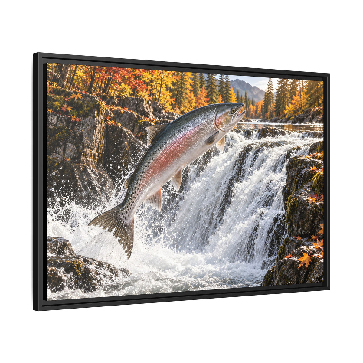 Autumn Falls Leap Salmon framed canvas wall art, view 4