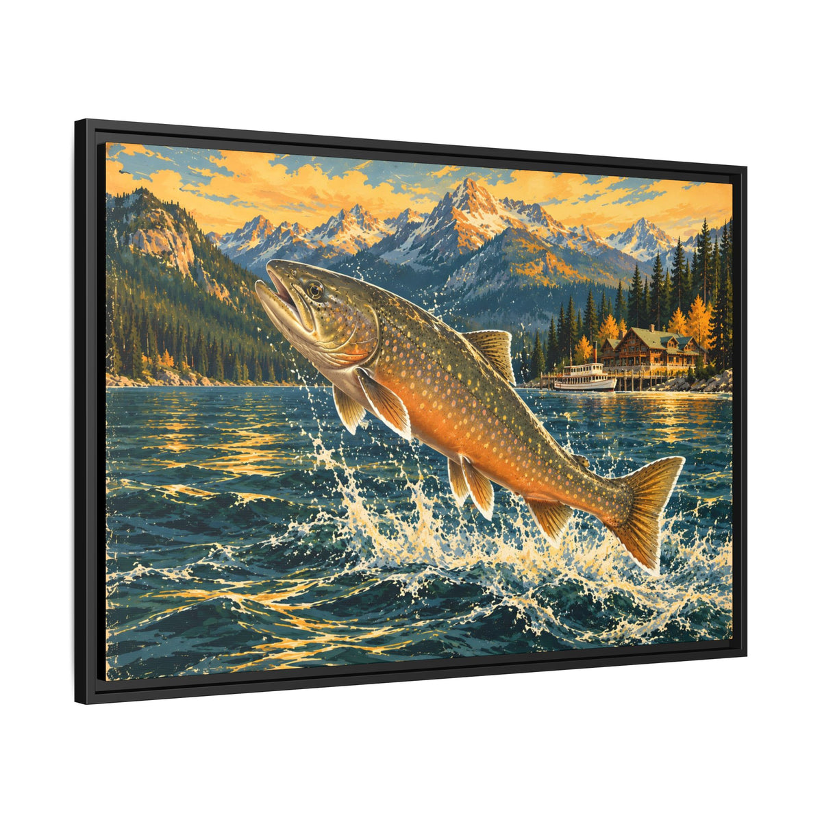 Northern Lake Lodge Bull Trout framed canvas, side angle
