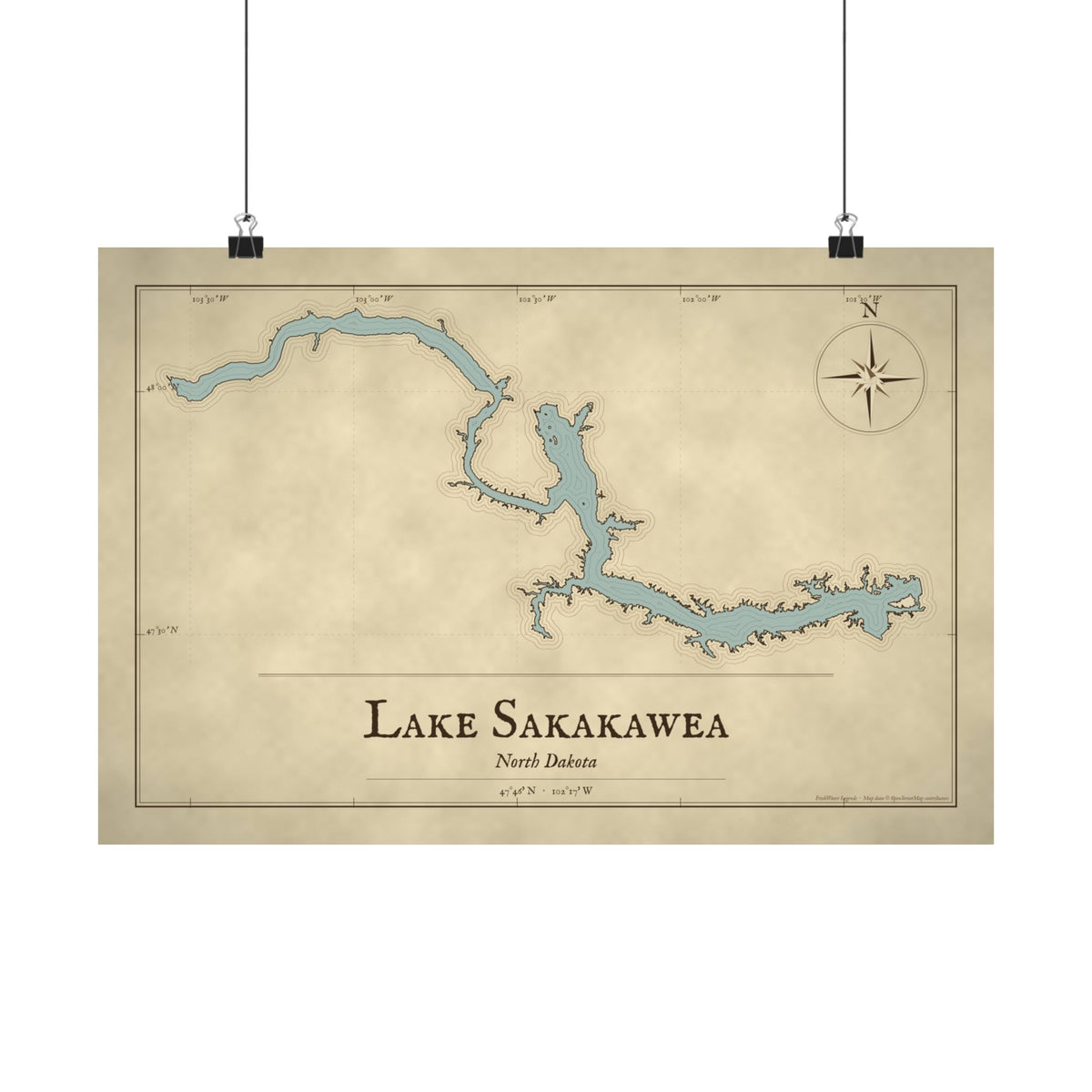 Lake Sakakawea Vintage Map poster wall art, view 2