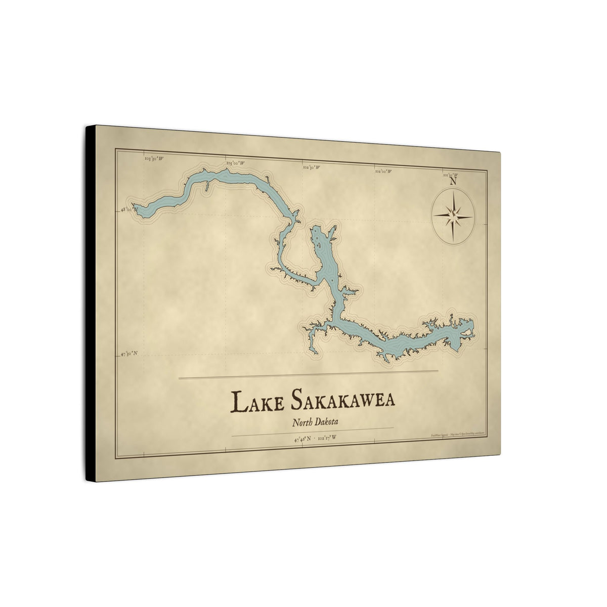 Lake Sakakawea Vintage Map canvas wall art, view 4