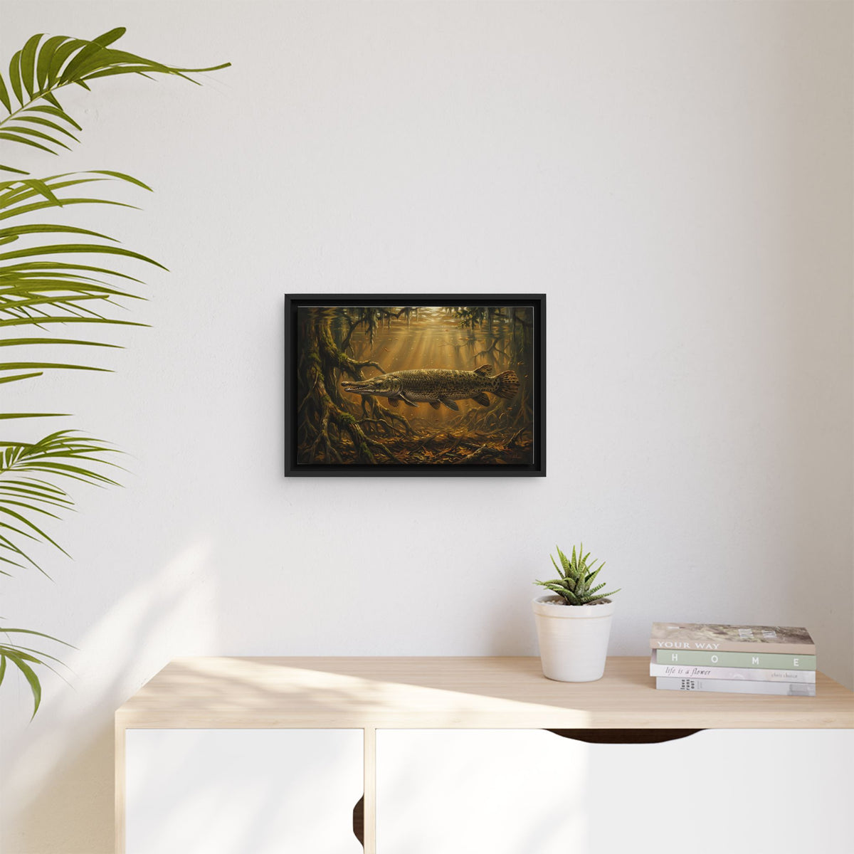 Alligator Gar Bayou framed canvas wall art, view 5