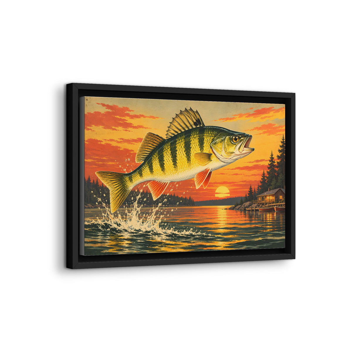Sunset Leap Yellow Perch framed canvas wall art, view 4