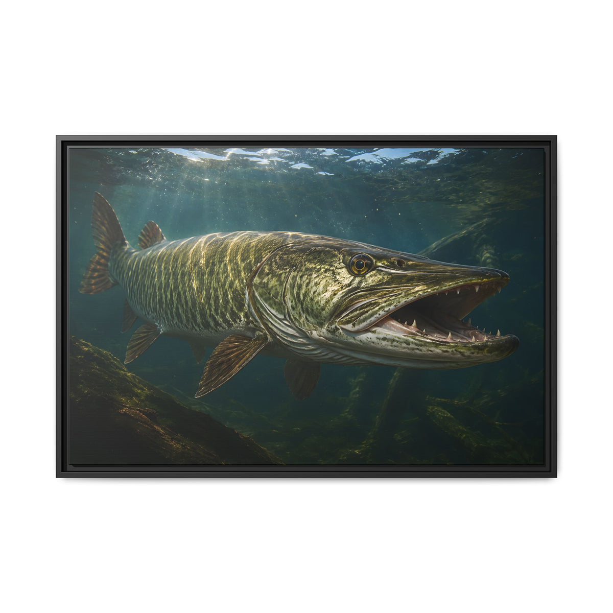 The River King Muskie framed canvas, 18x12 size view