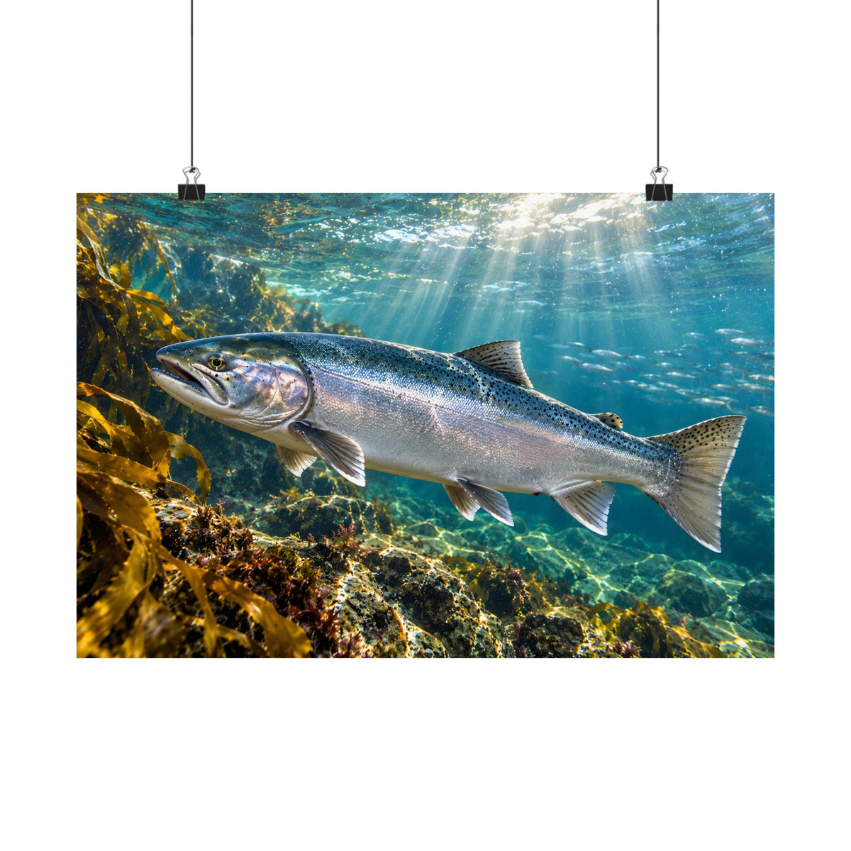 Silver in the Tide Coho Salmon poster wall art, 18x12 size view
