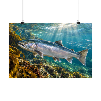 Silver in the Tide Coho Salmon poster wall art, 18x12 size view