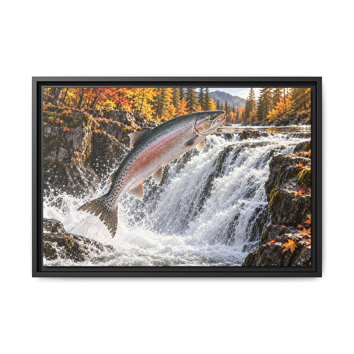 Autumn Falls Leap Salmon framed canvas wall art, view 3