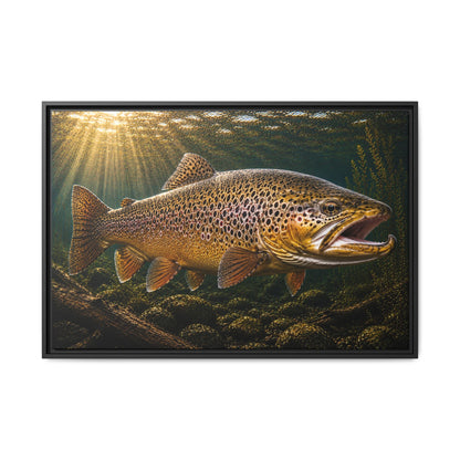Over the Rocks at Sunrise Brown Trout framed canvas wall art