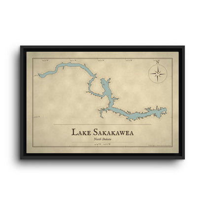 Lake Sakakawea Vintage Map framed canvas wall art, view 2