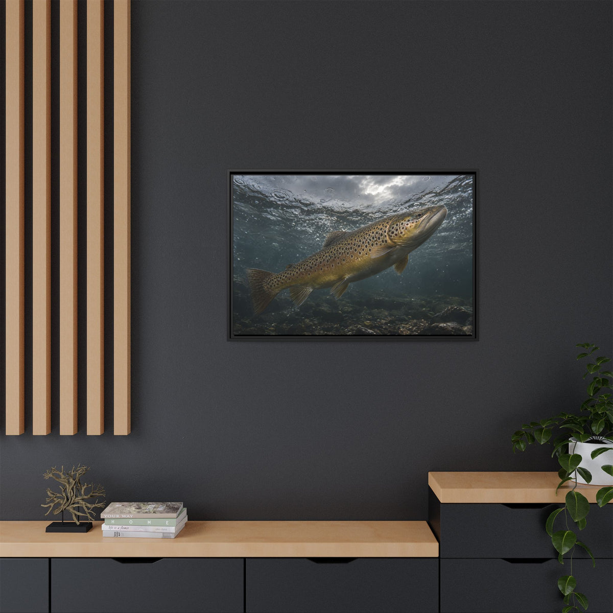 Rainwater Rise Brown Trout framed canvas wall art, view 6