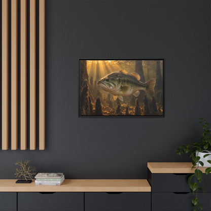 Sunrise Over the Cypress Knees Largemouth Bass framed canvas in a home office