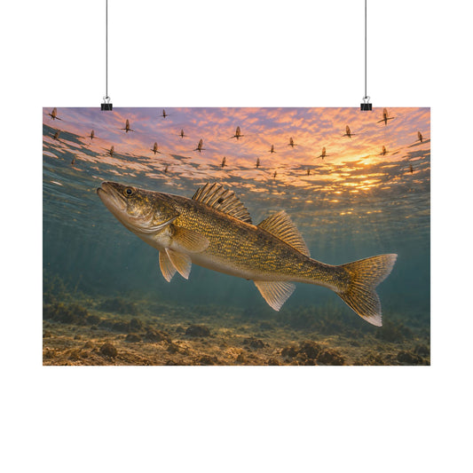 Mayfly Hatch Evening Walleye poster wall art, 18x12 size view
