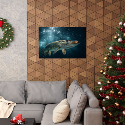 Northern Pike (Esox lucius) Emerging from the Deep — Matte Horizontal Wall Art