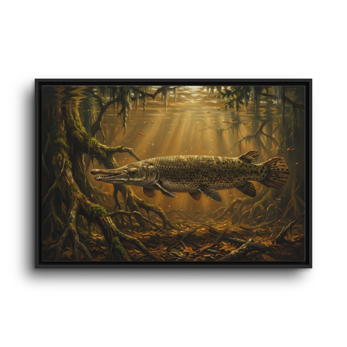 Alligator Gar Bayou framed canvas wall art, view 3