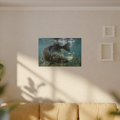 Northern Pike Turning Strike Canvas — Action Wall Art for Anglers