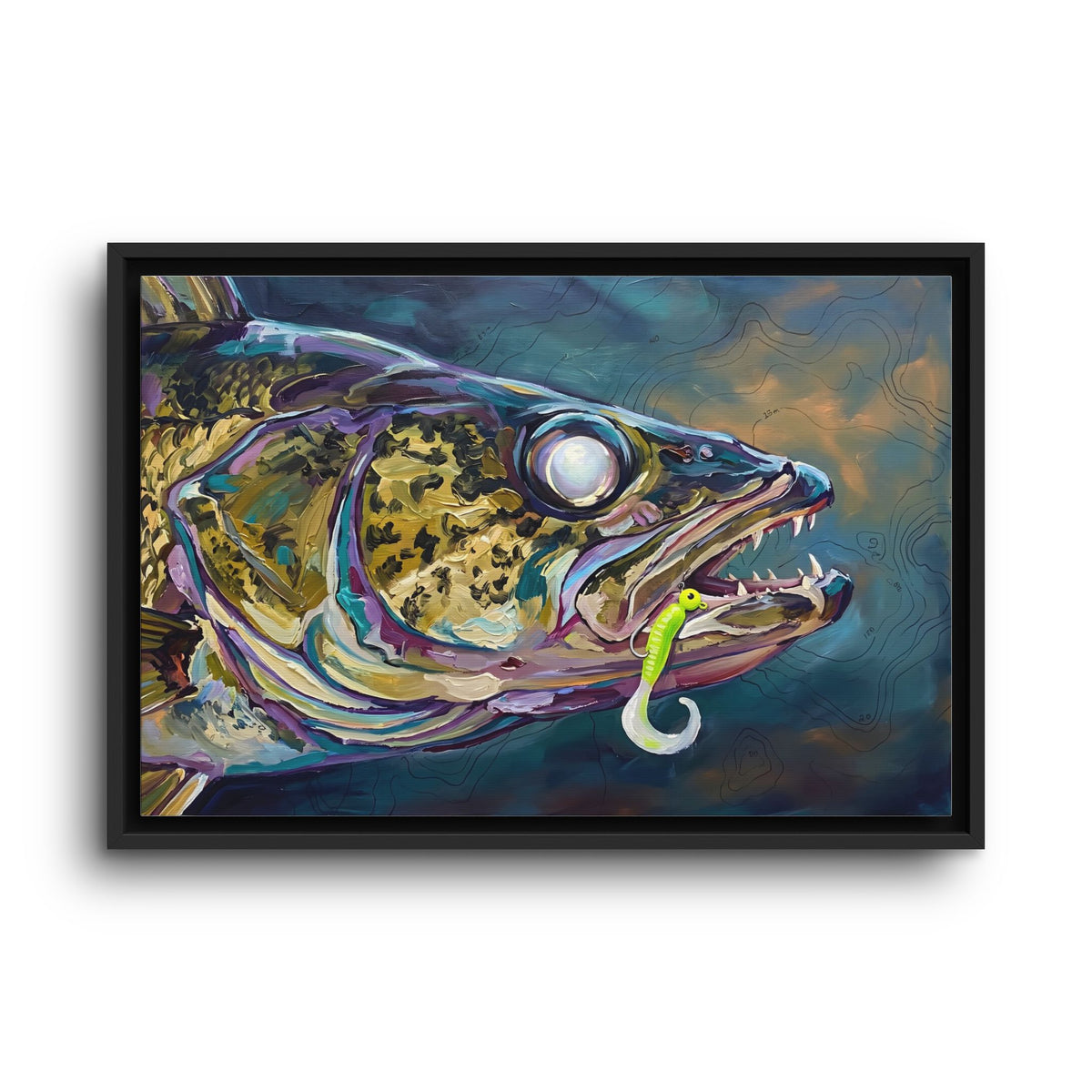 Legends Bold Close-Up Twilight Walleye framed canvas wall art, view 2