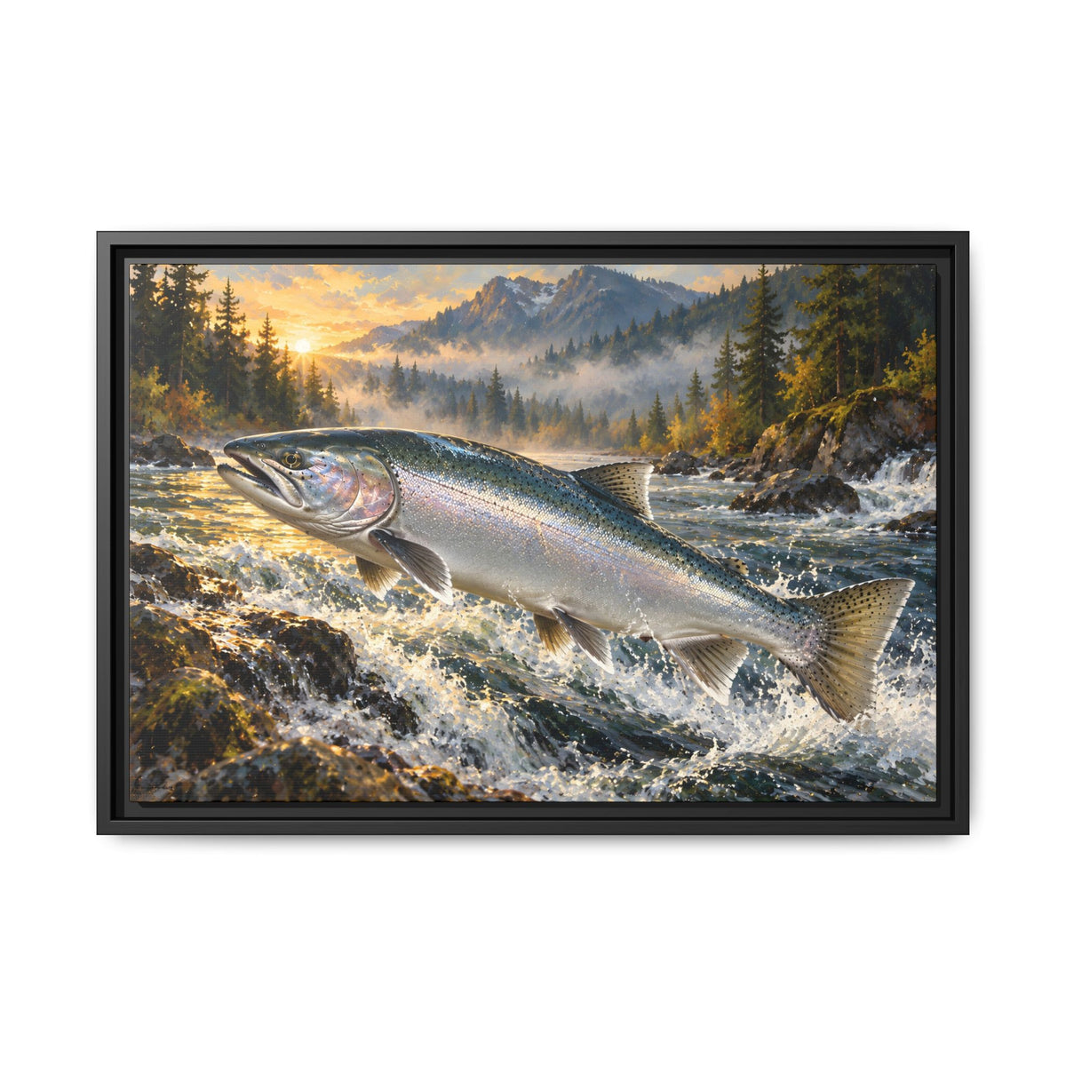 Silver Run Coho Salmon framed canvas, 24x16 size view