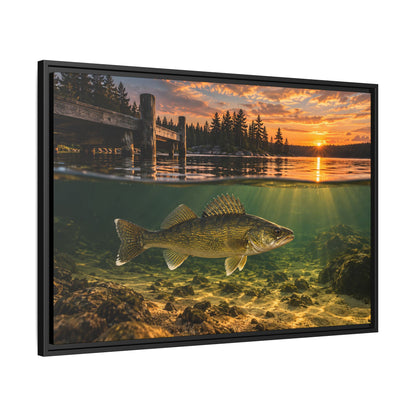 Northwoods Over-Under Walleye framed canvas side angle