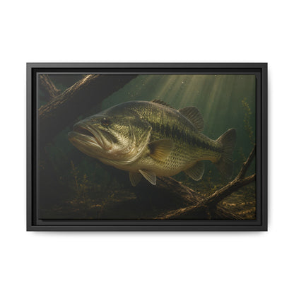 Timber Ambush Largemouth Bass framed canvas, 24x16 size view