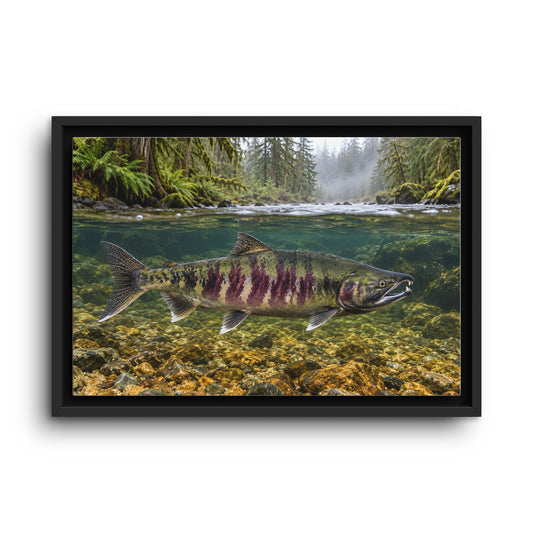 Rainforest River Chum Salmon framed canvas wall art, view 1