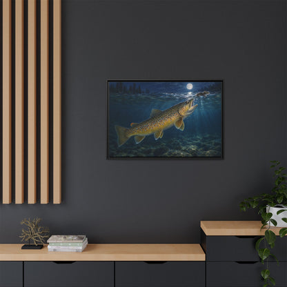 Midnight Mouse Brown Trout framed canvas in a home office