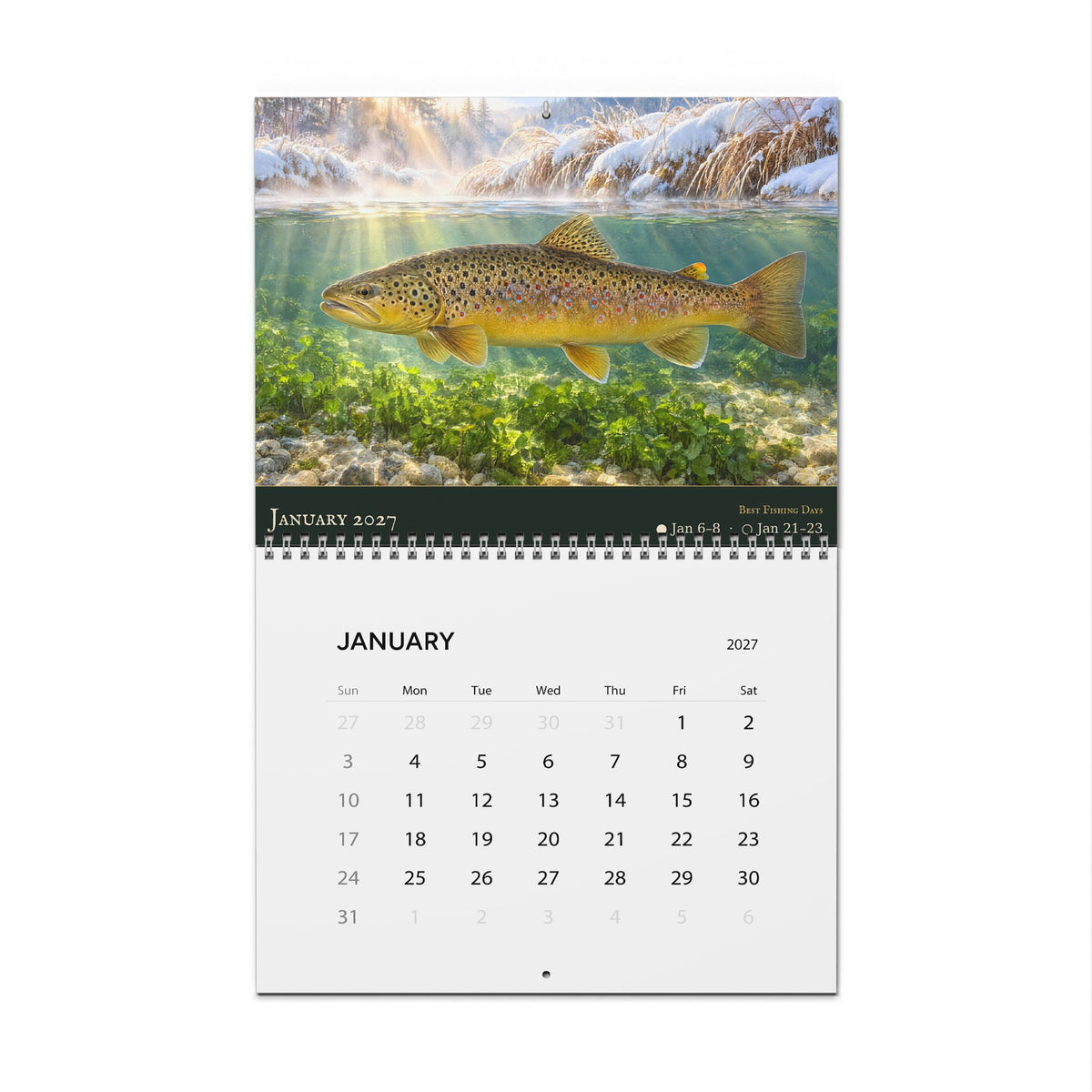 2027 Trout Wall Calendar — Fish Art with Best Fishing Days