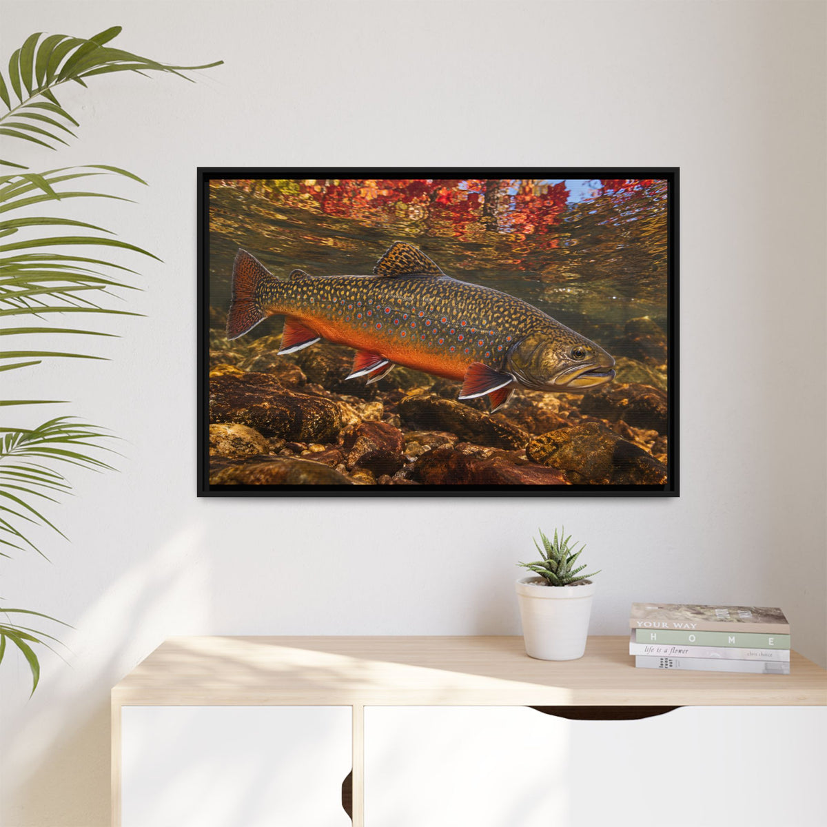 Crimson October Brook Trout framed canvas wall art, view 5