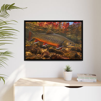 Crimson October Brook Trout framed canvas wall art, view 5
