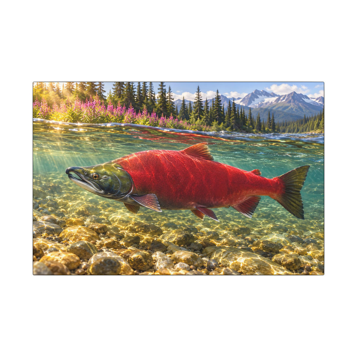 Crimson Run Sockeye Salmon canvas, 18x12 size view
